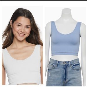 Bundle 2 SO Seamless Ribbed V-Neck Crop Fitted Tank Top white nwt blue nwot L